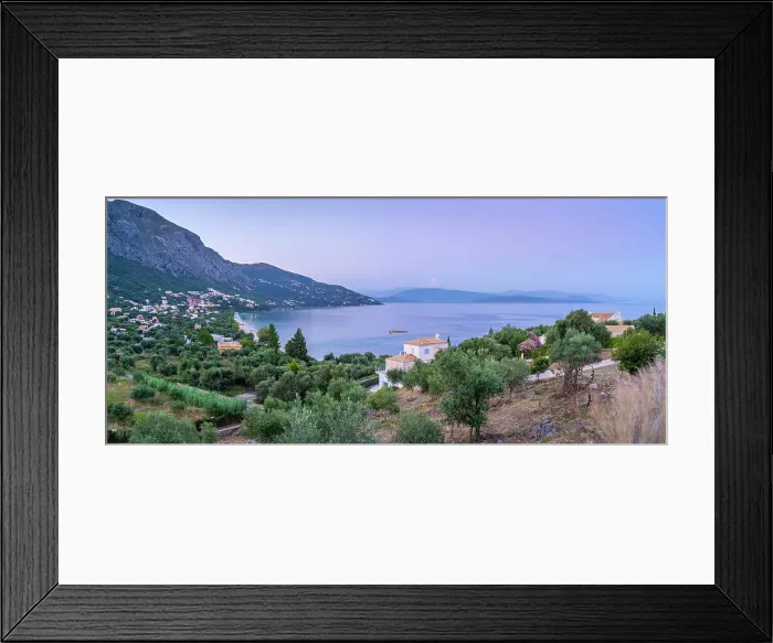 Framed Print : View of Ionian Sea and Paralia Mparmpati at dusk, Barbati, Corfu, Ionian Sea, Greek Islands, Greece, Europe Framed Print : View of Ionian Sea and Paralia Mparmpati at dusk, Barbati, Corfu, Ionian Sea, Greek Islands, Greece, Europe