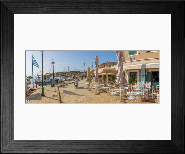 Framed Print : View of boats and cafes in the harbour in Gaios Town, Paxos, Ionian Sea, Greek Islands, Greece, Europe Framed Print : View of boats and cafes in the harbour in Gaios Town, Paxos, Ionian Sea, Greek Islands, Greece, Europe
