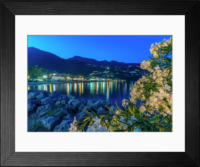 Framed Print : View of Ionian Sea and Ipsos Beach in Ipsos at dusk, Ipsos, Corfu, Ionian Sea, Greek Islands, Greece, Europe Framed Print : View of Ionian Sea and Ipsos Beach in Ipsos at dusk, Ipsos, Corfu, Ionian Sea, Greek Islands, Greece, Europe