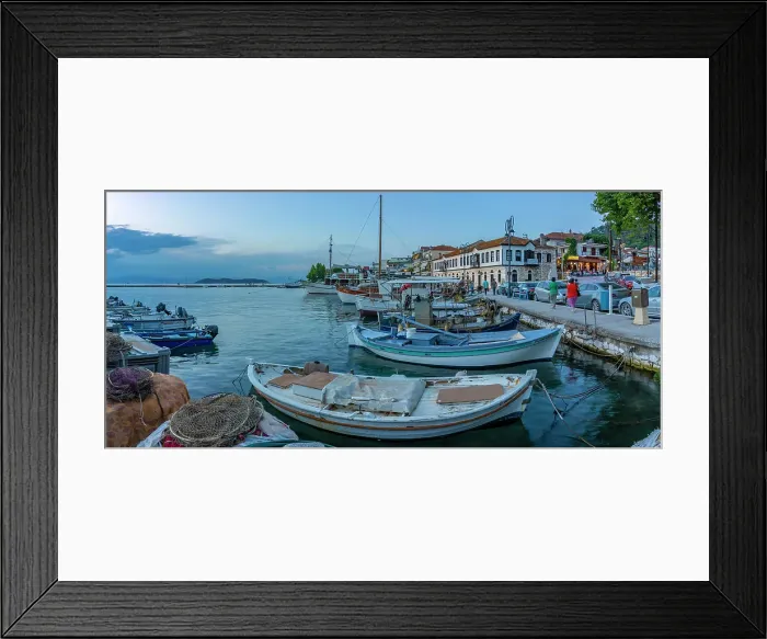 Framed Print : View of boats and harbour in Thassos Town at dusk, Thassos, Aegean Sea, Greek Islands, Greece, Europe Framed Print : View of boats and harbour in Thassos Town at dusk, Thassos, Aegean Sea, Greek Islands, Greece, Europe