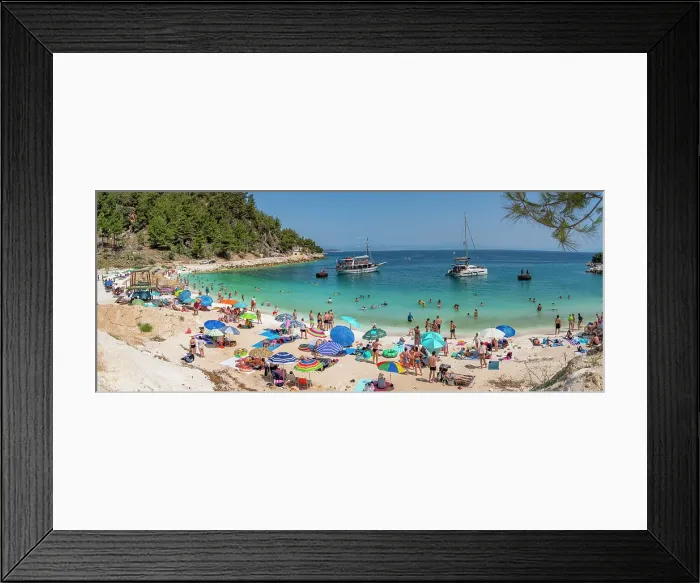 Framed Print : View of beach scene and boat on the sea at Porto Vathy, Makriammos, Thassos, Aegean Sea, Greek Islands, Greece, Europe Framed Print : View of beach scene and boat on the sea at Porto Vathy, Makriammos, Thassos, Aegean Sea, Greek Islands, Greece, Europe