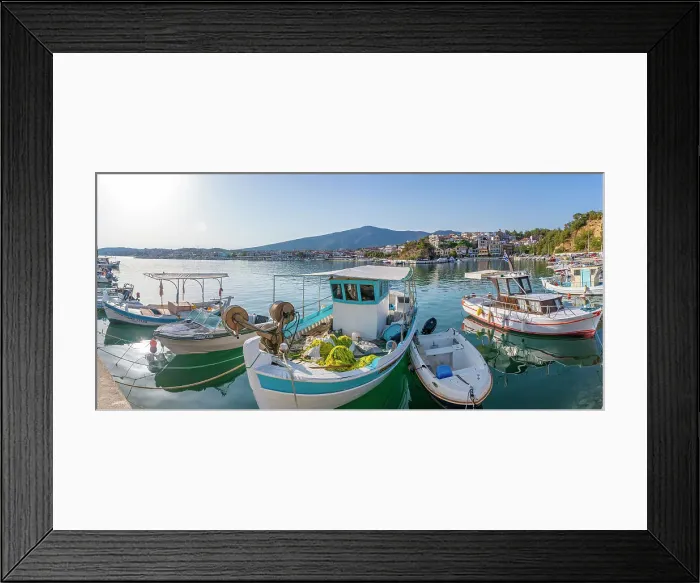 Framed Print : View of boats in the harbour in Limenaria village, Limenaria, Thassos, Aegean Sea, Greek Islands, Greece, Europe Framed Print : View of boats in the harbour in Limenaria village, Limenaria, Thassos, Aegean Sea, Greek Islands, Greece, Europe
