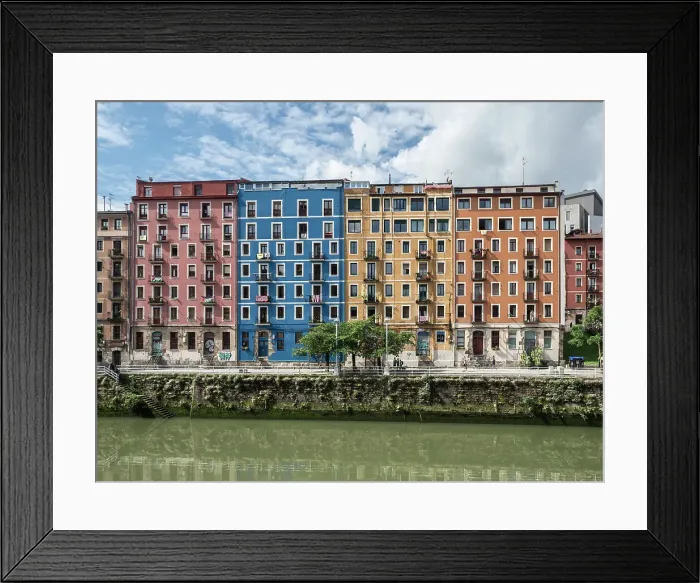 Framed Print : Coloured houses along the River Nervion as seen from the Market, Bilbao, Basque Country, Spain, Europe Framed Print : Coloured houses along the River Nervion as seen from the Market, Bilbao, Basque Country, Spain, Europe