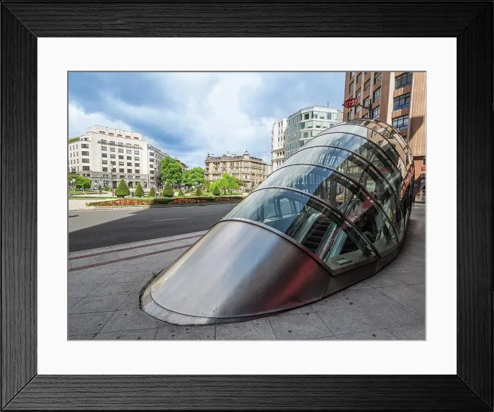 Framed Print : A Fosterito, entrance to the Metro station designed by Norman Foster, Plaza Moyua, Bilbao, Basque Country, Spain, Europe Framed Print : A Fosterito, entrance to the Metro station designed by Norman Foster, Plaza Moyua, Bilbao, Basque Country, Spain, Europe