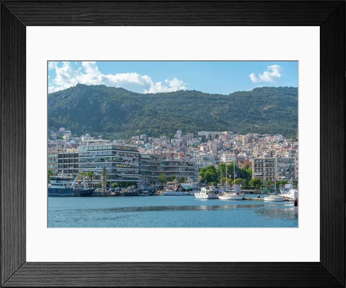 Framed Print : View of city from Port of Kavala, Dimos Kavalas, Eastern Macedonia and Thrace, Gulf of Thasos, Gulf of Kavala, Thracian Sea, Greece, Europe