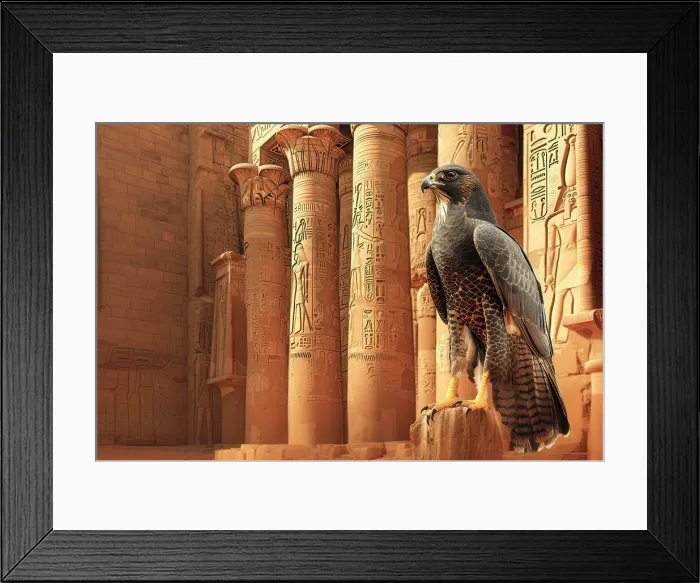 Framed Print : AI generated image of a Falcon head God Horus in front of temple columns Framed Print : AI generated image of a Falcon head God Horus in front of temple columns