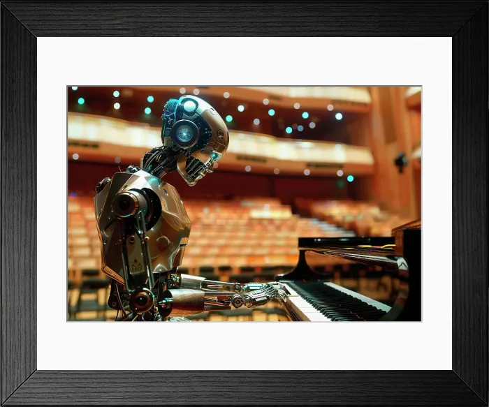 Framed Print : AI generated image of a Humanoid robot playing piano in a concert hall Framed Print : AI generated image of a Humanoid robot playing piano in a concert hall