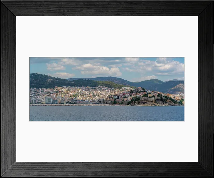 Framed Print : View of Kavala from ferry, Dimos Kavalas, Eastern Macedonia and Thrace, Gulf of Thasos, Gulf of Kavala, Thracian Sea, Greece, Europe