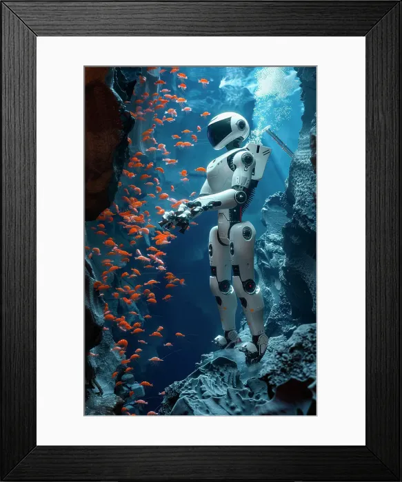 Framed Print : AI generated image of a Robot studying swarm of shrimps in a deep sea canyon with hydrothermal vents Framed Print : AI generated image of a Robot studying swarm of shrimps in a deep sea canyon with hydrothermal vents