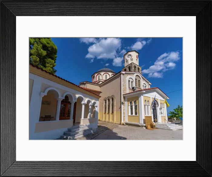 Framed Print : View of Holy Church of the Dormition of the Virgin, Kavala, Dimos Kavalas, Eastern Macedonia and Thrace, Gulf of Thasos, Gulf of Kavala, Thracian Sea, Greece, Europe