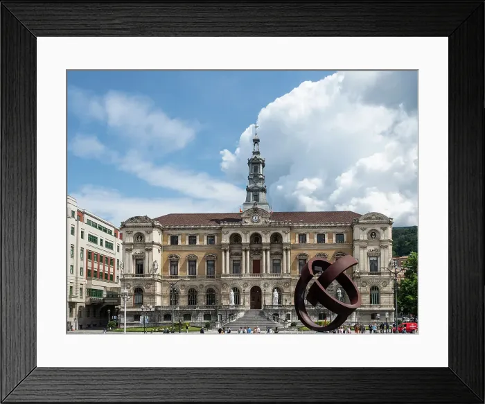 Framed Print : City Hall (Town Hall) and modern sculpture by Jorge de Oteiza, Bilbao, Basque Country, Spain, Europe