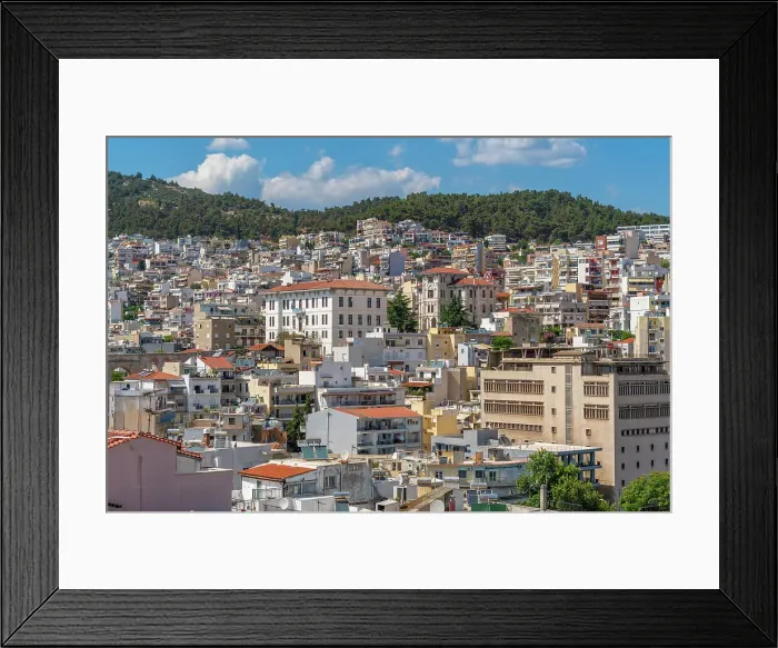 Framed Print : View of city of Kavala, Dimos Kavalas, Eastern Macedonia and Thrace, Gulf of Thasos, Gulf of Kavala, Thracian Sea, Greece, Europe