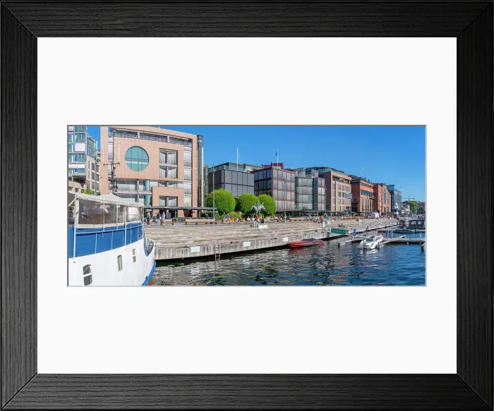 Framed Print : View of cafes and architecture at the waterfront, Aker Brygge, Oslo, Norway, Scandinavia, Europe