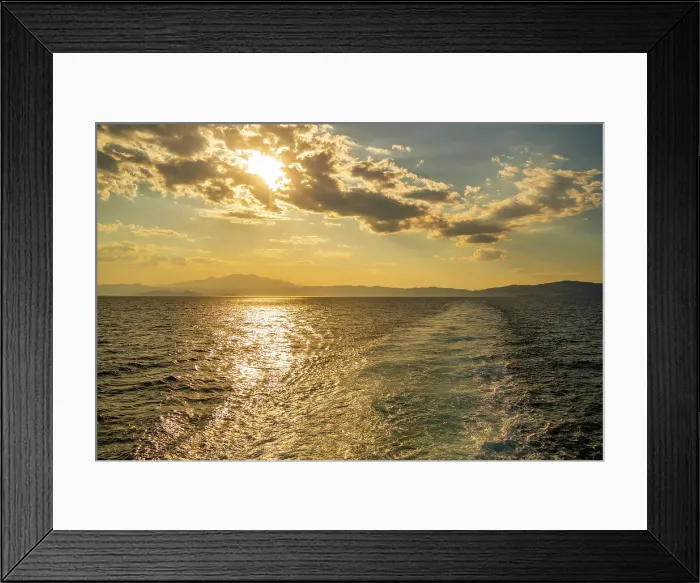 Framed Print : View of Greek mainland from ferry at sunset, Kavala, Dimos Kavalas, Eastern Macedonia and Thrace, Gulf of Thasos, Gulf of Kavala, Greece, Europe Framed Print : View of Greek mainland from ferry at sunset, Kavala, Dimos Kavalas, Eastern Macedonia and Thrace, Gulf of Thasos, Gulf of Kavala, Greece, Europe