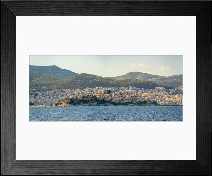 Framed Print : View of Kavala from ferry, Kavala, Dimos Kavalas, Eastern Macedonia and Thrace, Gulf of Thasos, Gulf of Kavala, Greece, Europe