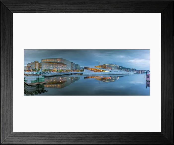 Framed Print : View of Public Library and Oslo Opera House reflecting in harbour on cloudy evening, Oslo, Norway, Scandinavia, Europe Framed Print : View of Public Library and Oslo Opera House reflecting in harbour on cloudy evening, Oslo, Norway, Scandinavia, Europe