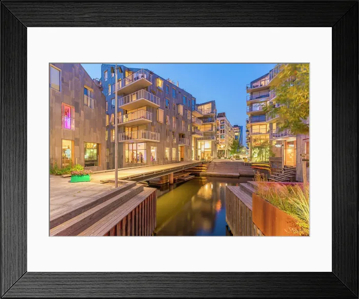 Framed Print : View of the apartments in Bispekaia at dusk, Oslo, Norway, Scandinavia, Europe Framed Print : View of the apartments in Bispekaia at dusk, Oslo, Norway, Scandinavia, Europe