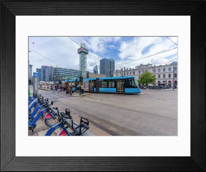 Framed Print : View of city tram and Ruter Help Center in Jernbanetorget, Oslo, Norway, Scandinavia, Europe Framed Print : View of city tram and Ruter Help Center in Jernbanetorget, Oslo, Norway, Scandinavia, Europe