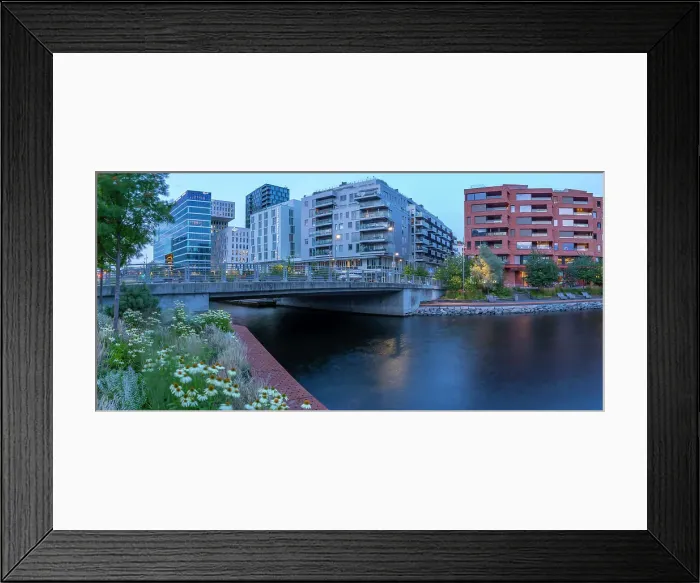 Framed Print : View of the Barcode buildings and flowers at dusk, Oslo, Norway, Scandinavia, Europe Framed Print : View of the Barcode buildings and flowers at dusk, Oslo, Norway, Scandinavia, Europe
