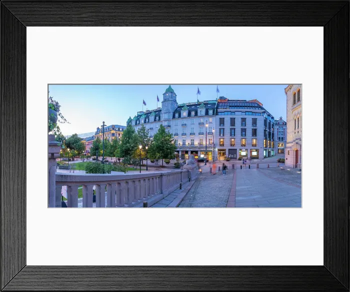 Framed Print : View of Grand Hotel and Norwegian Parliament from Eidsvolls Plass at dusk, Oslo, Norway, Scandinavia, Europe Framed Print : View of Grand Hotel and Norwegian Parliament from Eidsvolls Plass at dusk, Oslo, Norway, Scandinavia, Europe
