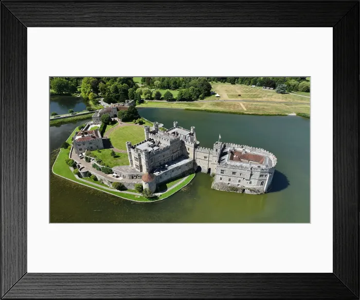 Framed Print : Aerial view of Leeds Castle and moat, southeast of Maidstone, Kent, England, United Kingdom, Europe Framed Print : Aerial view of Leeds Castle and moat, southeast of Maidstone, Kent, England, United Kingdom, Europe