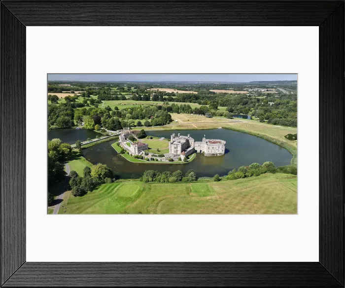 Framed Print : Aerial view of Leeds Castle and moat, southeast of Maidstone, Kent, England, United Kingdom, Europe Framed Print : Aerial view of Leeds Castle and moat, southeast of Maidstone, Kent, England, United Kingdom, Europe