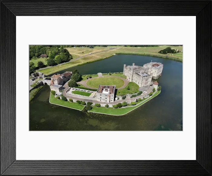 Framed Print : Aerial view of Leeds Castle and moat, southeast of Maidstone, Kent, England, United Kingdom, Europe Framed Print : Aerial view of Leeds Castle and moat, southeast of Maidstone, Kent, England, United Kingdom, Europe