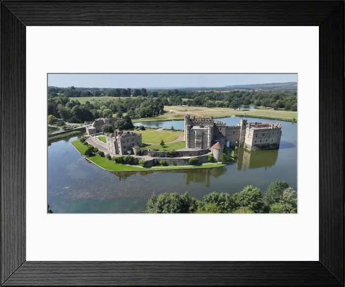 Framed Print : Aerial view of Leeds Castle and moat, southeast of Maidstone, Kent, England, United Kingdom, Europe Framed Print : Aerial view of Leeds Castle and moat, southeast of Maidstone, Kent, England, United Kingdom, Europe