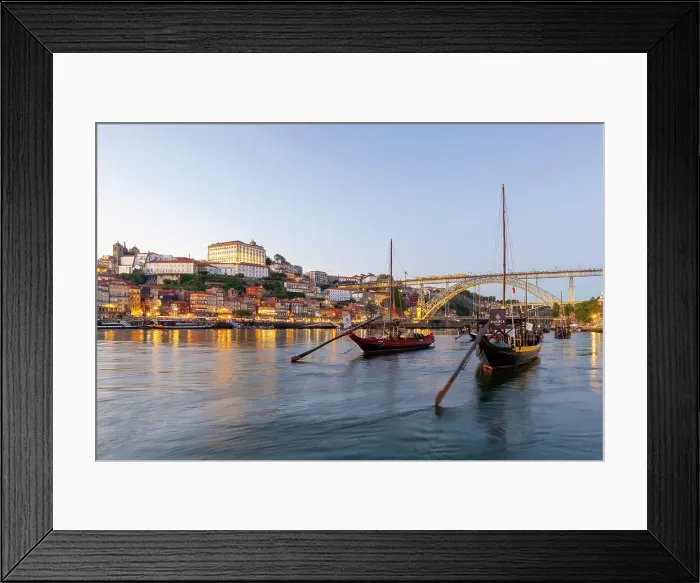 Framed Print : Rabelo Boats on the River Douro with the Dom Luis l Bridge at dusk, UNESCO World Heritage Site, Porto, Norte, Portugal, Europe Framed Print : Rabelo Boats on the River Douro with the Dom Luis l Bridge at dusk, UNESCO World Heritage Site, Porto, Norte, Portugal, Europe