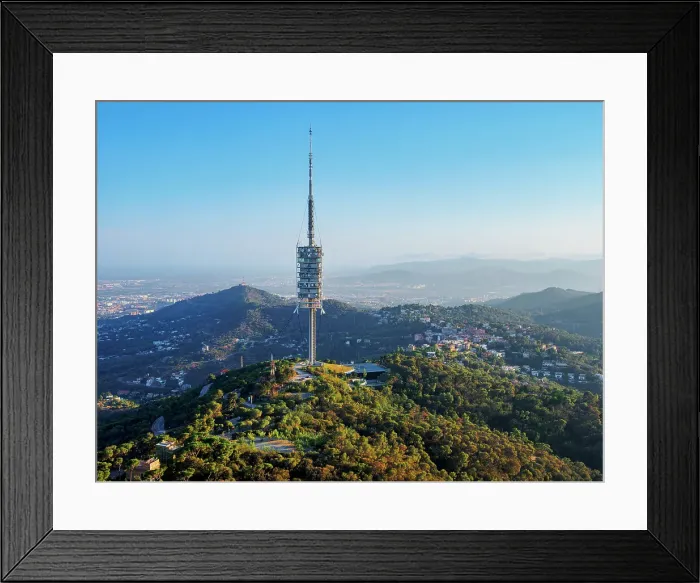 Framed Print : Torre de Collserola at sunset, Mount Tibidabo, Barcelona, Catalonia, Spain, Europe