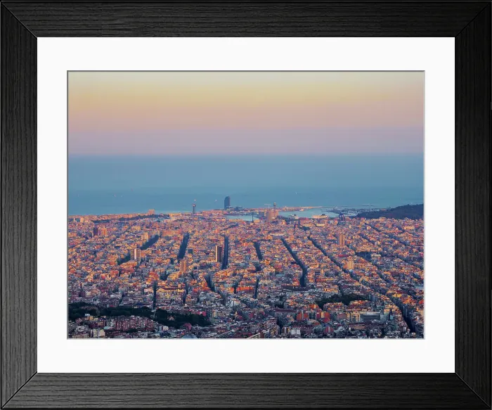 Framed Print : Cityscape at sunset seen from Mount Tibidabo, Barcelona, Catalonia, Spain, Europe Framed Print : Cityscape at sunset seen from Mount Tibidabo, Barcelona, Catalonia, Spain, Europe