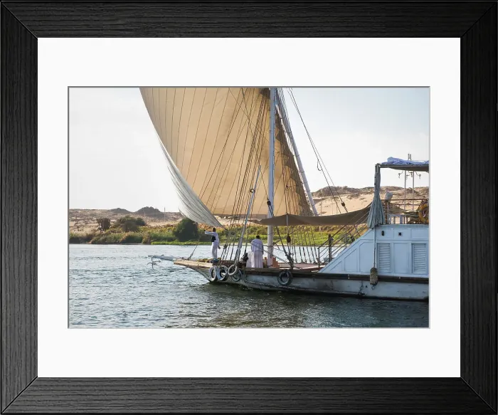 Framed Print : Dahabeah under sail, passenger river boat of the Lazuli fleet, sailing on the Nile river near Aswan, Egypt, North Africa, Africa Framed Print : Dahabeah under sail, passenger river boat of the Lazuli fleet, sailing on the Nile river near Aswan, Egypt, North Africa, Africa