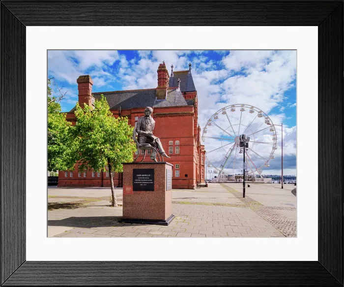 Framed Print : Ivor Novello Statue and Pierhead Building, Cardiff Bay, Cardiff, Wales, United Kingdom, Europe