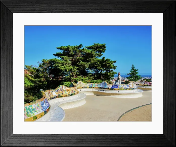 Framed Print : Mosaic Serpentine Bench at the Main Terrace, Park Guell, UNESCO World Heritage Site, Barcelona, Catalonia, Spain, Europe