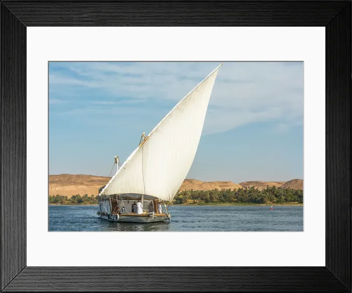 Framed Print : Dahabeah under sail, passenger river boat of the Lazuli fleet, sailing on the Nile river near Aswan, Egypt, North Africa, Africa
