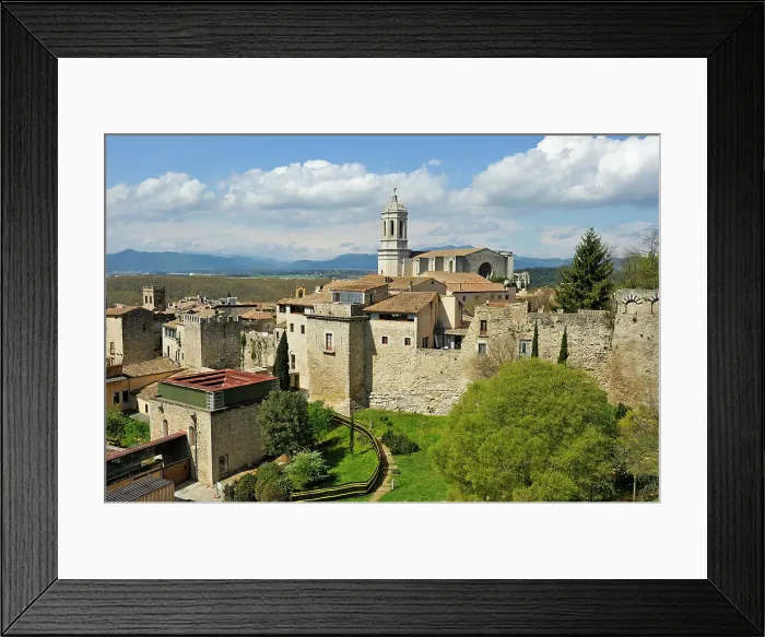 Framed Print : View of Girona from the walkway on the ramparts of the old city, Girona, Catalonia, Spain, Europe Framed Print : View of Girona from the walkway on the ramparts of the old city, Girona, Catalonia, Spain, Europe