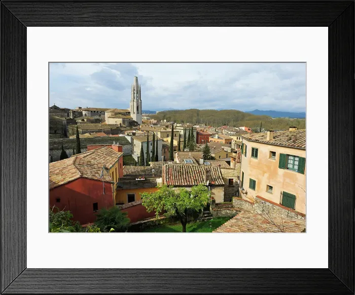 Framed Print : View over Girona seen from the ramparts, Girona, Catalonia, Spain, Europe Framed Print : View over Girona seen from the ramparts, Girona, Catalonia, Spain, Europe