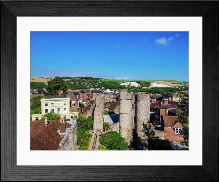 Framed Print : Castle Gate (Barbican), elevated view, Lewes, East Sussex, England, United Kingdom, Europe