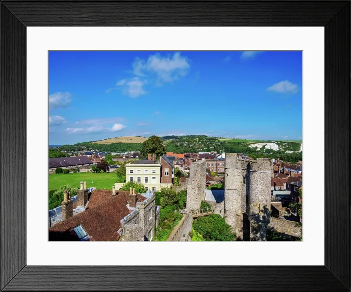 Framed Print : Castle Gate (Barbican), elevated view, Lewes, East Sussex, England, United Kingdom, Europe