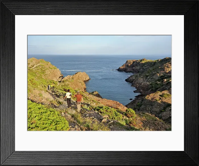 Framed Print : Hikers at Cala Fredosa creek, Cap Creus, Costa Brava, Catalonia, Spain, Europe