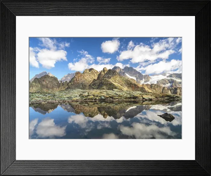 Framed Print : Reflection in Alpine lake in Valmalenco, Italian valley in Valtellina, Sondrio province in Lombardy district, Italy, Europe Framed Print : Reflection in Alpine lake in Valmalenco, Italian valley in Valtellina, Sondrio province in Lombardy district, Italy, Europe
