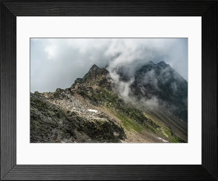 Framed Print : View a long the rugged mountain pass of Colle del Turlo, Vercelli, Piedmont, Italian Alps, Italy, Europe