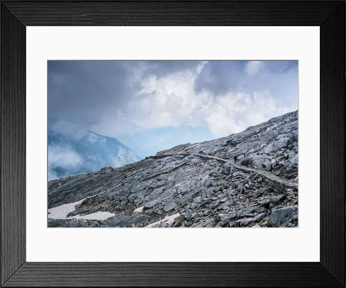 Framed Print : Hiking path traversing rock plains and rocky mountain top pass area of Colle del Turlo, Vercelli, Piedmont, Italian Alps, Italy, Europe Framed Print : Hiking path traversing rock plains and rocky mountain top pass area of Colle del Turlo, Vercelli, Piedmont, Italian Alps, Italy, Europe