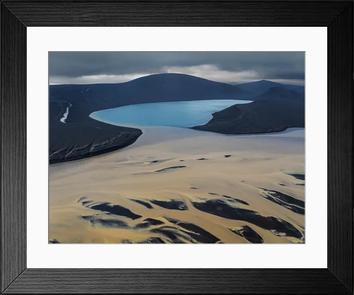 Framed Print : Aerial view taken by drone of Skyggnisvtn lake in Landmannalaugar area, during a summer day, Iceland, Polar Regions Framed Print : Aerial view taken by drone of Skyggnisvtn lake in Landmannalaugar area, during a summer day, Iceland, Polar Regions