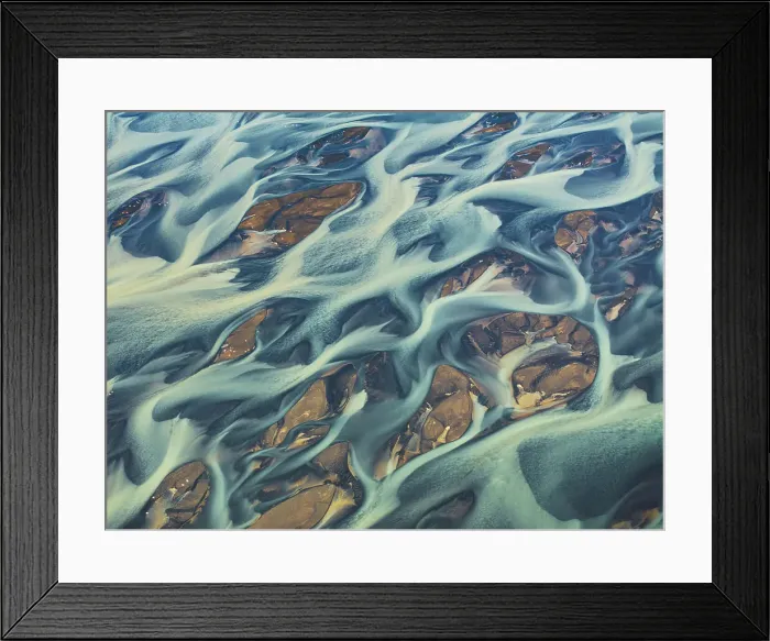 Framed Print : Aerial abstract view taken by drone of the textured river along the Icelandic southern coast, Iceland, Polar Regions Framed Print : Aerial abstract view taken by drone of the textured river along the Icelandic southern coast, Iceland, Polar Regions