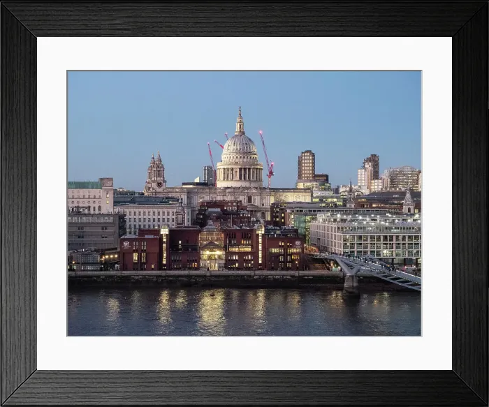 Framed Print : Skyline view at twilight of St. Paul's Cathedral and Millennium Bridge from Tate Modern, London, England, United Kingdom, Europe Framed Print : Skyline view at twilight of St. Paul's Cathedral and Millennium Bridge from Tate Modern, London, England, United Kingdom, Europe