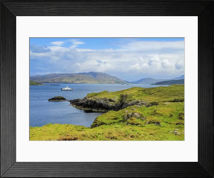 Framed Print : View South across Balmeanach Bay from Braes peninsula to Isle of Scalpay with the Calmac ferry crossing from Raasay Island to Sconser on Skye, The Braes, Portree, Skye, Inner Hebrides, Scotland, United Kingdom, Europe Framed Print : View South across Balmeanach Bay from Braes peninsula to Isle of Scalpay with the Calmac ferry crossing from Raasay Island to Sconser on Skye, The Braes, Portree, Skye, Inner Hebrides, Scotland, United Kingdom, Europe