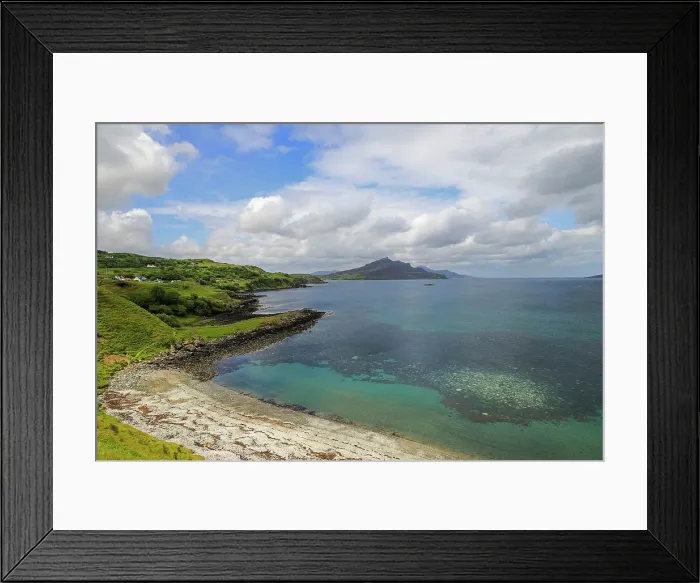 Framed Print : View north up the Sound of Raasay to Camustianavaig from Braes Beach on its narrow sandy isthmus. The Braes, Portree, Skye, Inner Hebrides, Scotland, United Kingdom, Europe Framed Print : View north up the Sound of Raasay to Camustianavaig from Braes Beach on its narrow sandy isthmus. The Braes, Portree, Skye, Inner Hebrides, Scotland, United Kingdom, Europe