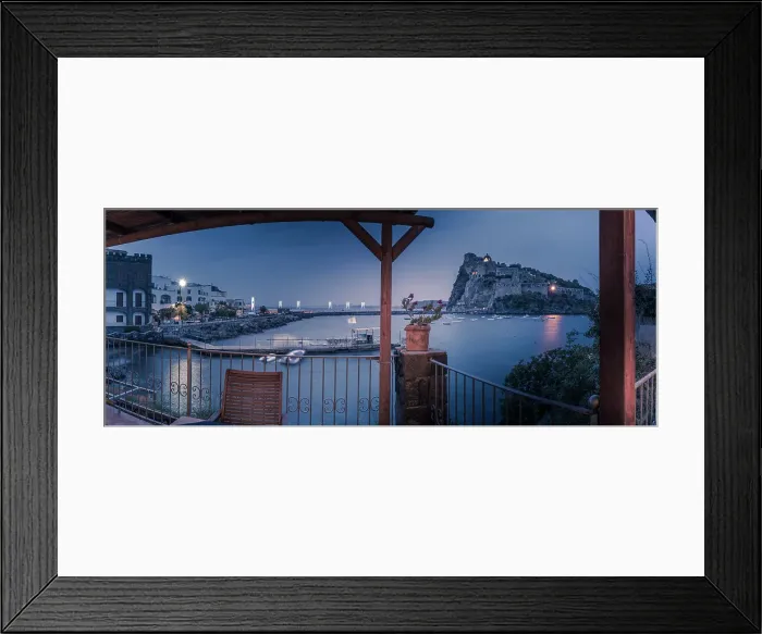 Framed Print : View of Aragonese Castle at dusk, Port of Ischia, Island of Ischia, Campania, Italy, Europe Framed Print : View of Aragonese Castle at dusk, Port of Ischia, Island of Ischia, Campania, Italy, Europe