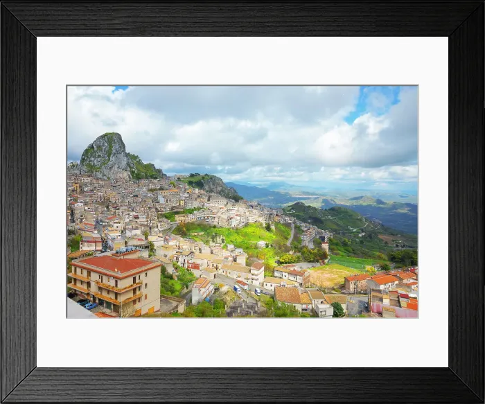 Framed Print : Mountain village of Caltabellotta, high angle view, Caltabellotta, Agrigento district, Sicily, Italy, Mediterranean, Europe
